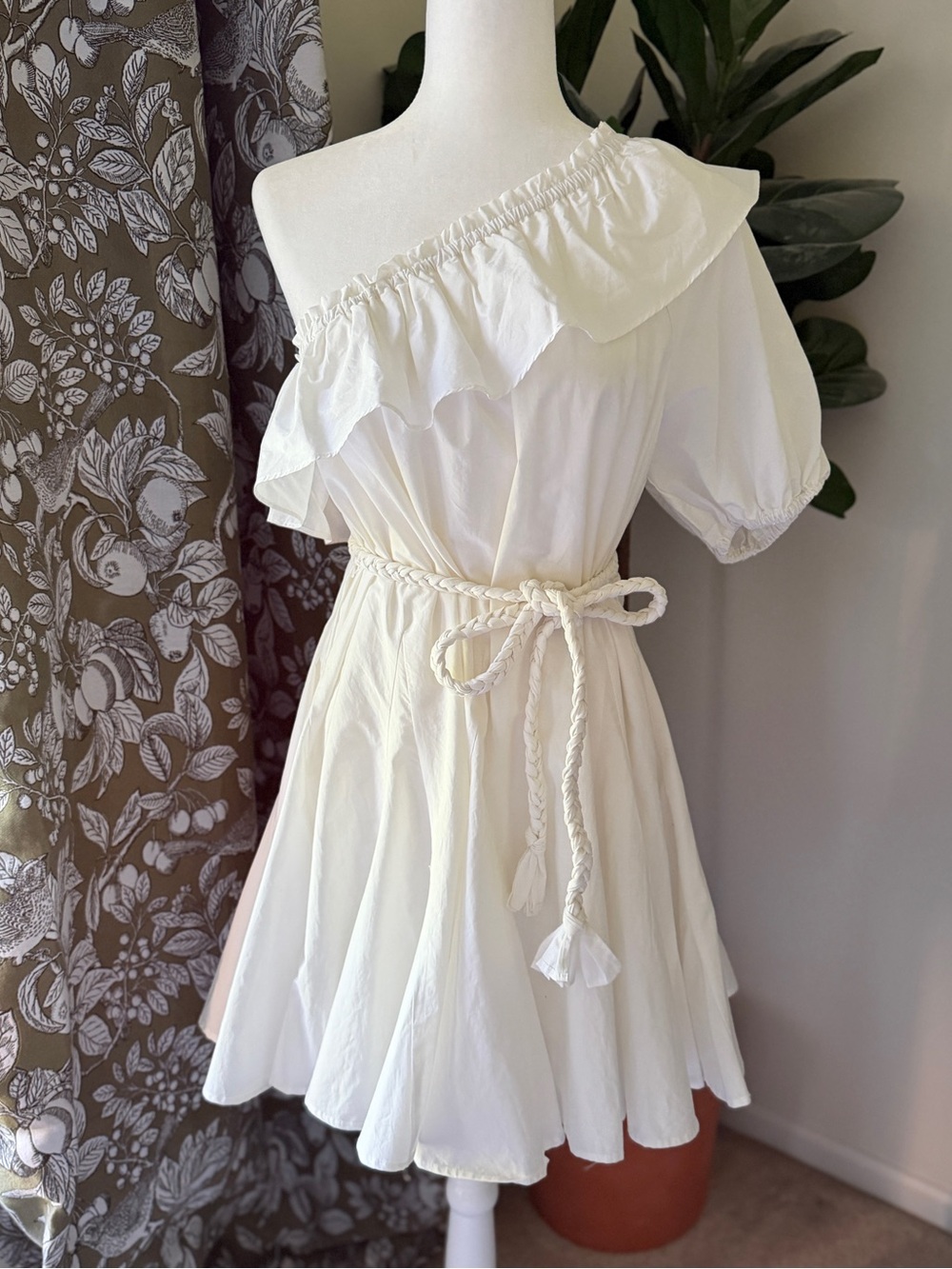 NWT Rhode x Target Cotton One Shoulder Ruffle White Mini Dress